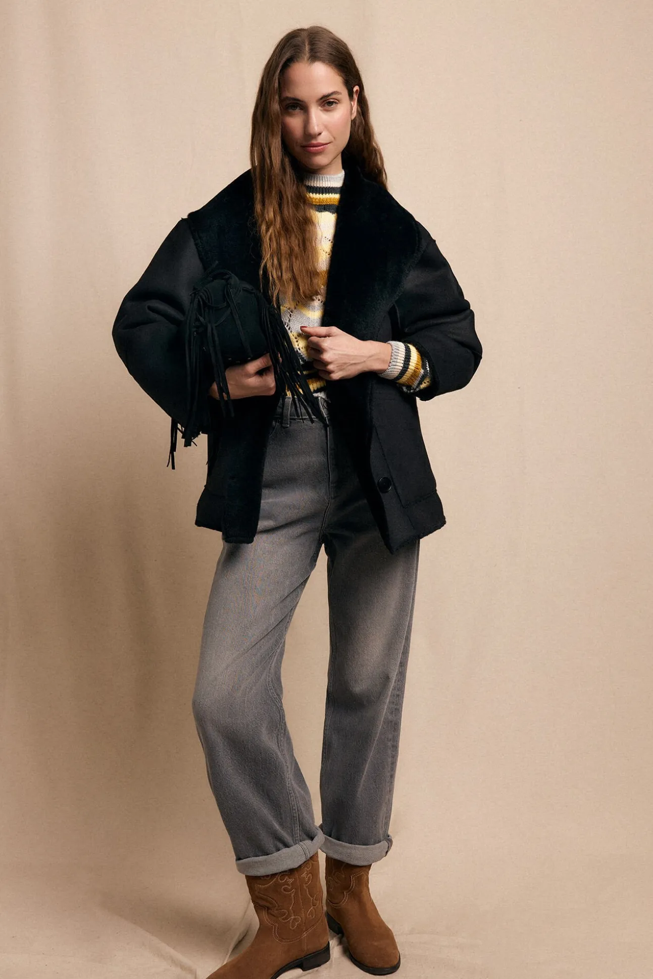 Abrigo corto efecto doble faz