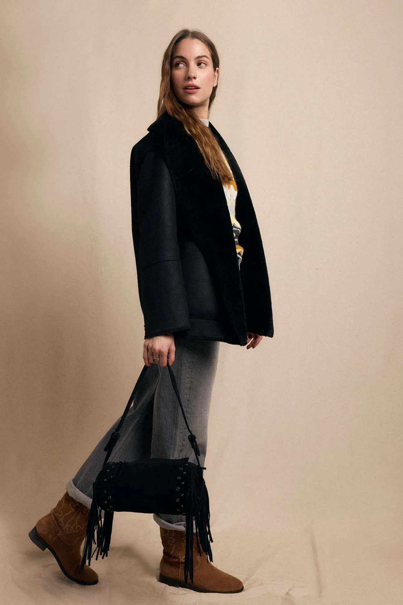 Abrigo corto efecto doble faz