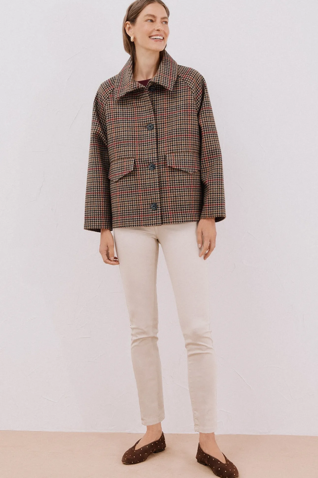 Abrigo corto tejido cuadros