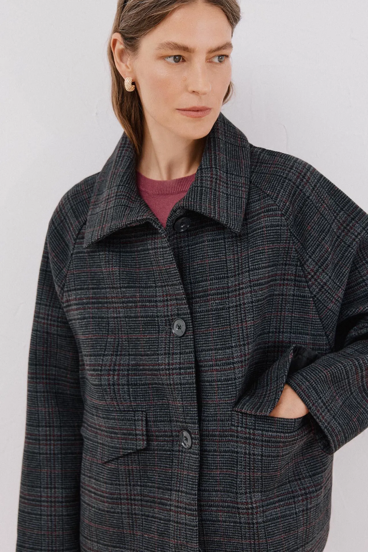 Abrigo corto tejido cuadros