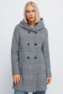 Abrigo cuadros botones capucha