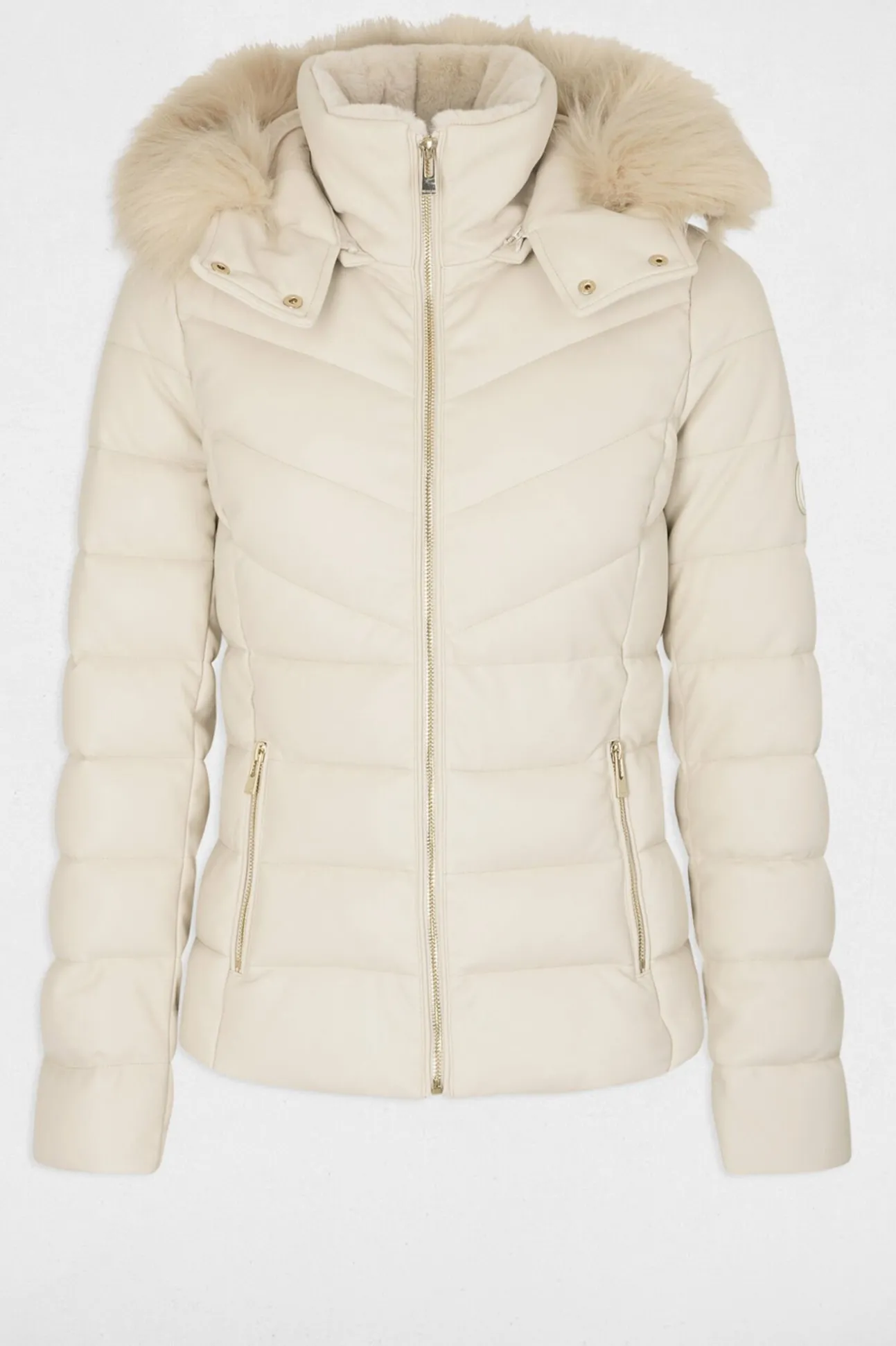 Abrigo cuero sintético capucha