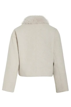 Abrigo de paño con cuello de pelo sintético