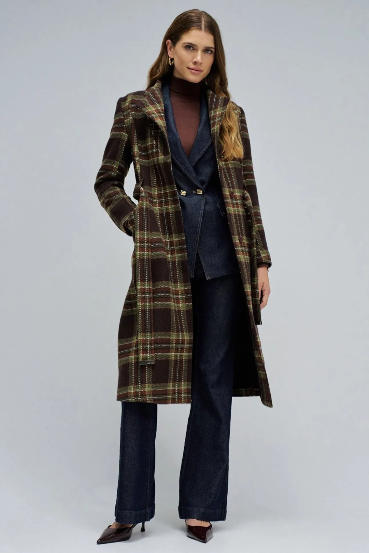 Abrigo de paño grace largo con cinturón