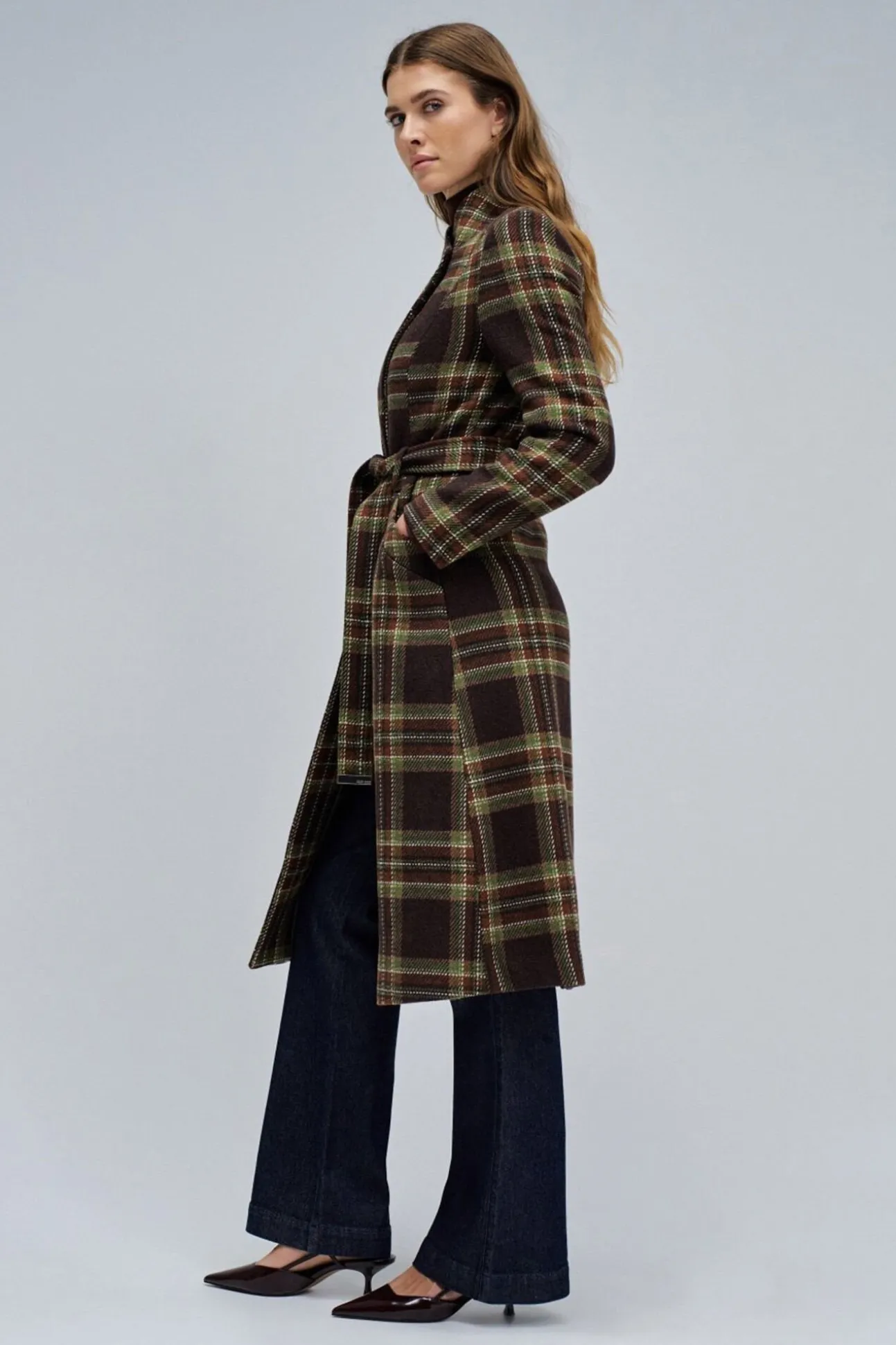 Abrigo de paño grace largo con cinturón