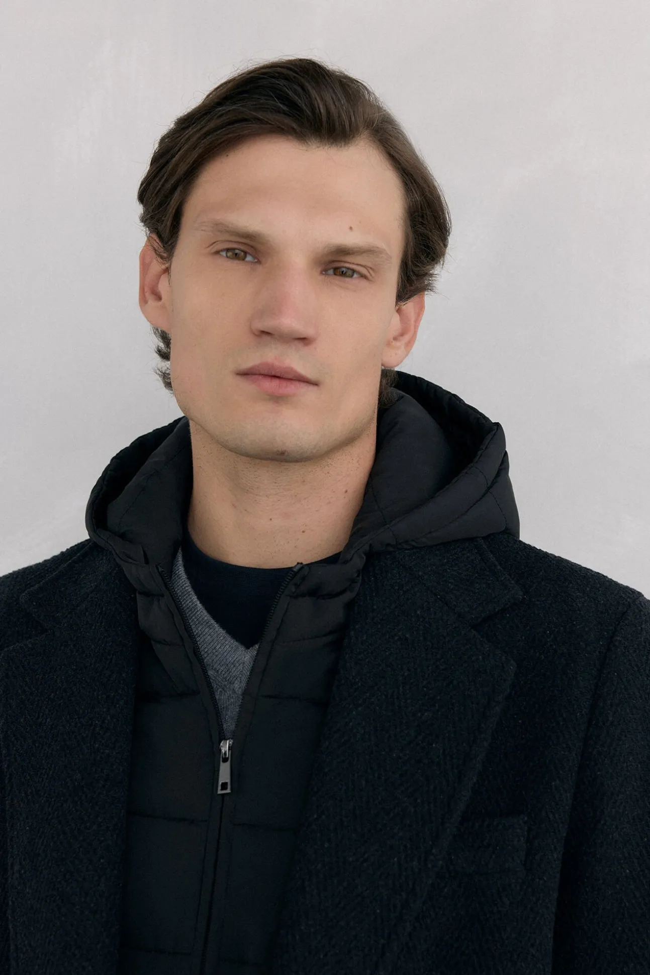 Abrigo espiga gris vistas desmontables