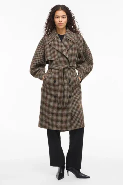 Abrigo largo de lana con cuadros