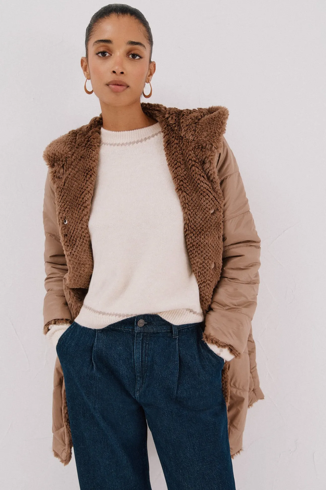 Abrigo largo reversible efecto pelo