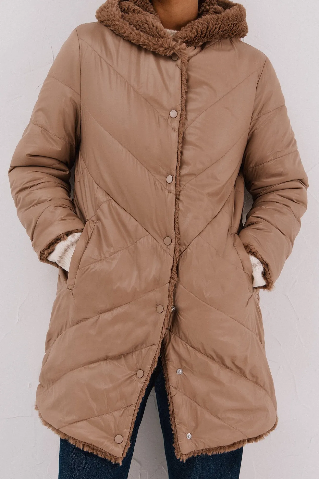 Abrigo largo reversible efecto pelo