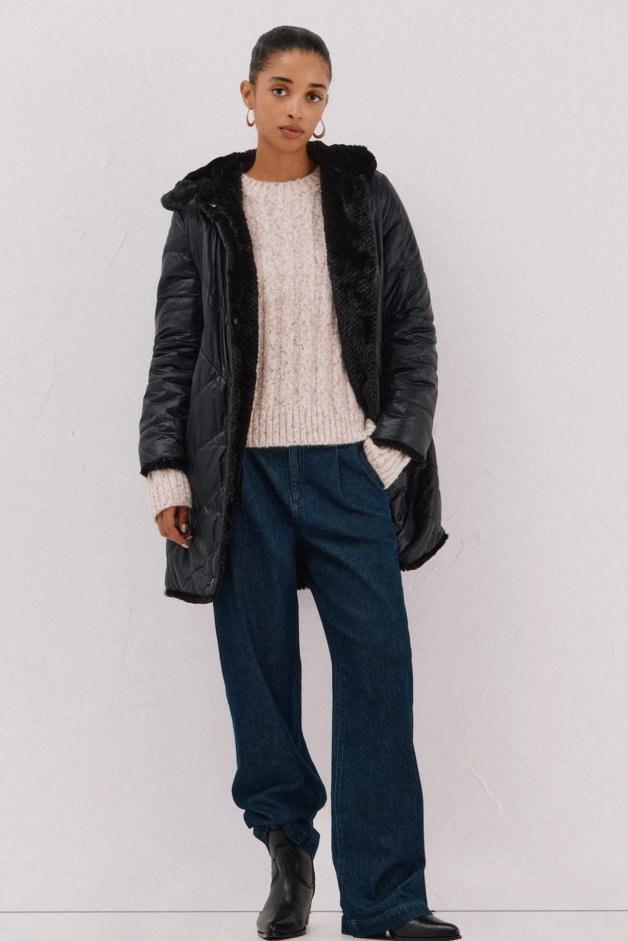 Abrigo largo reversible efecto pelo