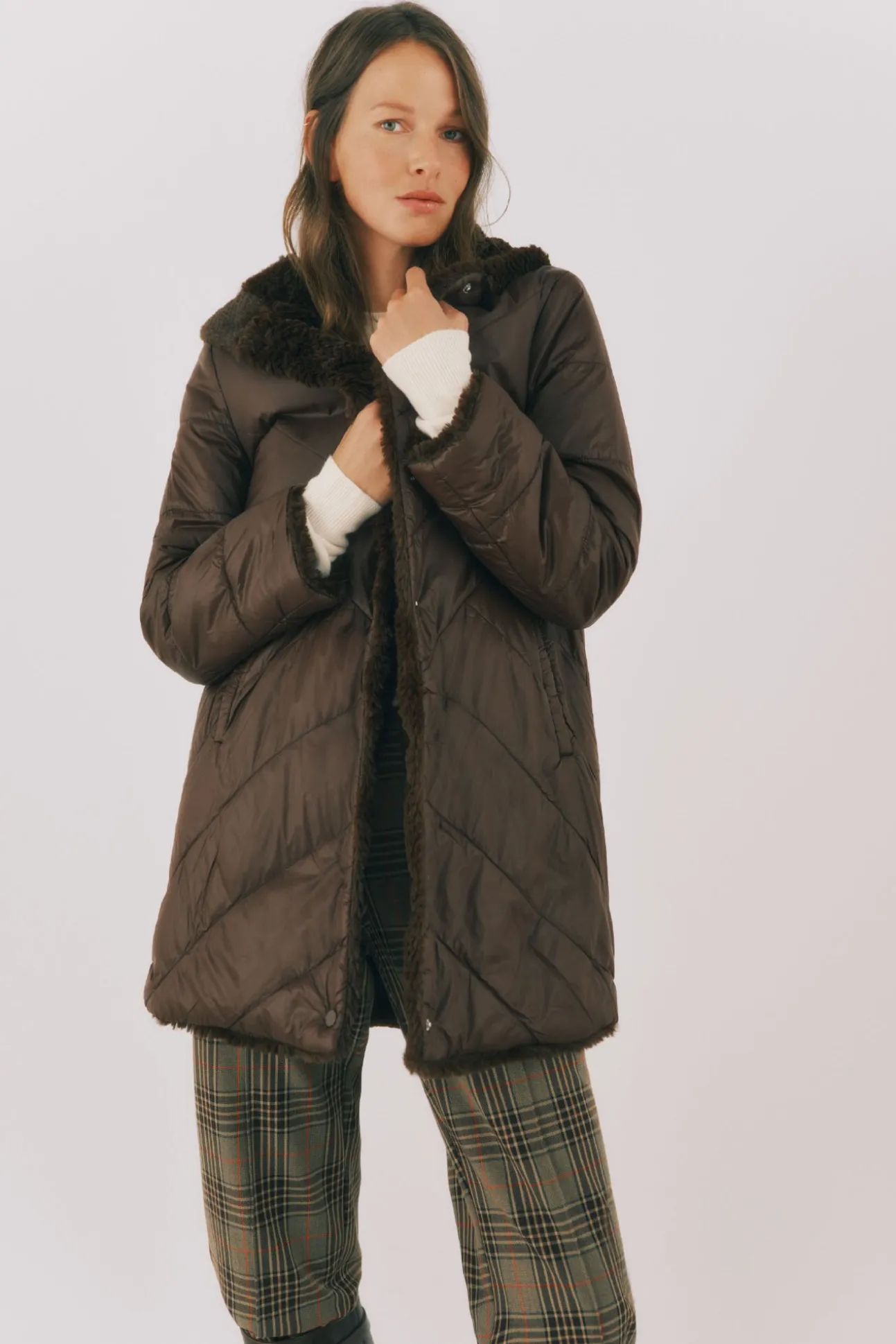 Abrigo largo reversible efecto pelo