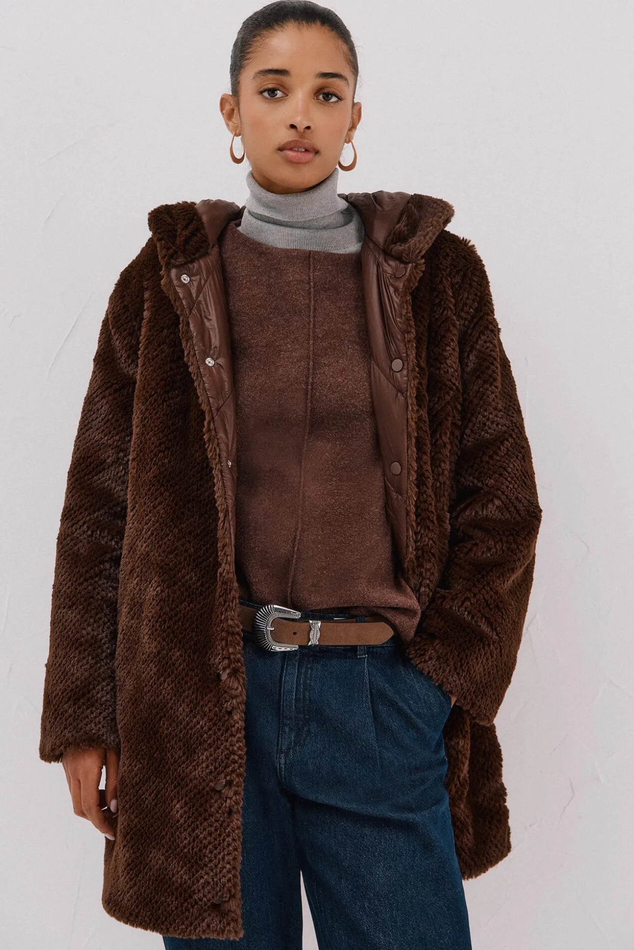 Abrigo largo reversible efecto pelo