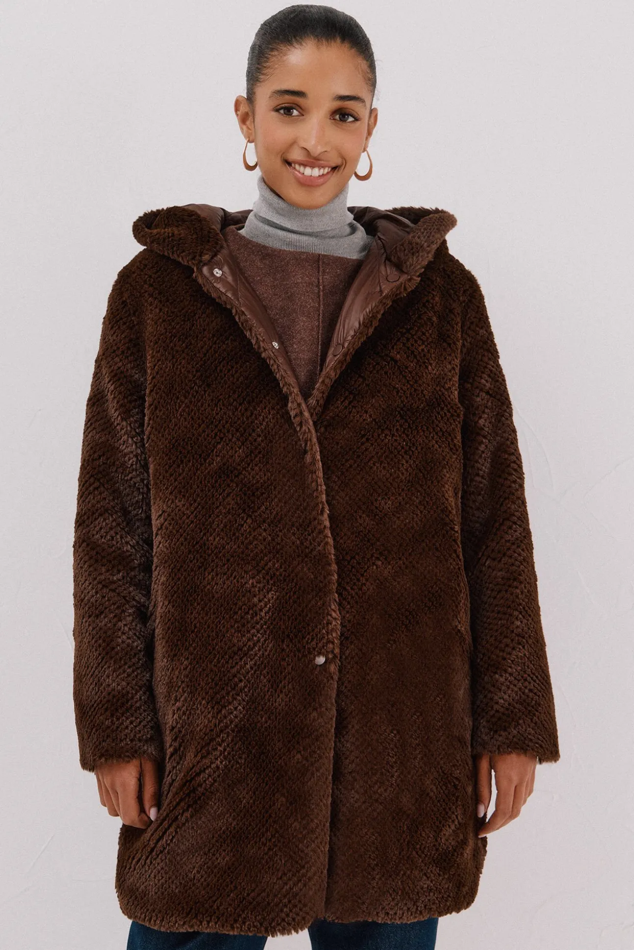 Abrigo largo reversible efecto pelo