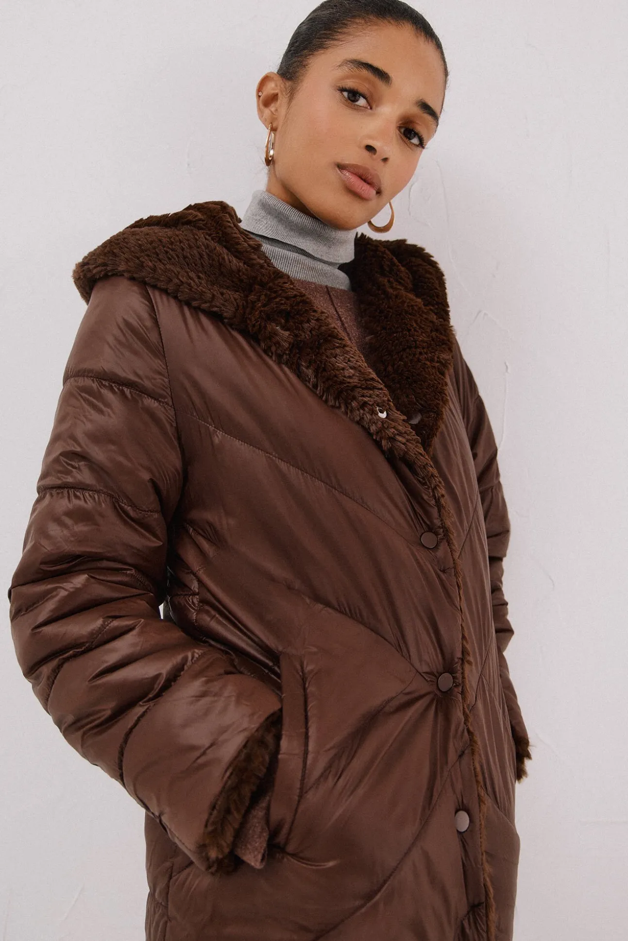 Abrigo largo reversible efecto pelo