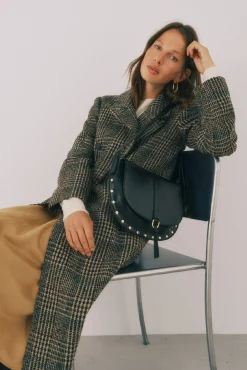 Abrigo largo tejido cuadros