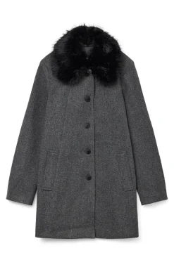 Abrigo midi de paño cuello de pelo