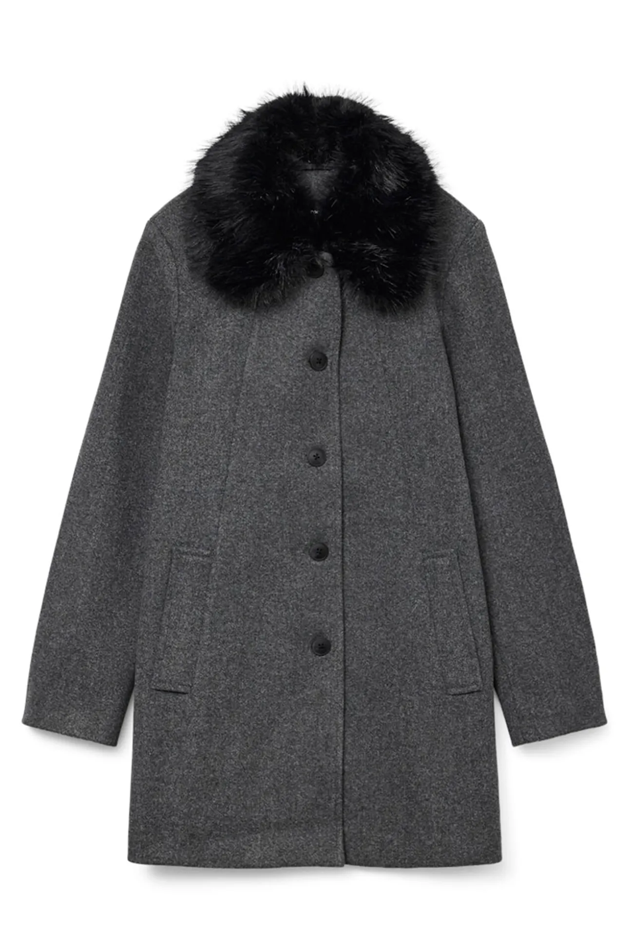 Abrigo midi de paño cuello de pelo