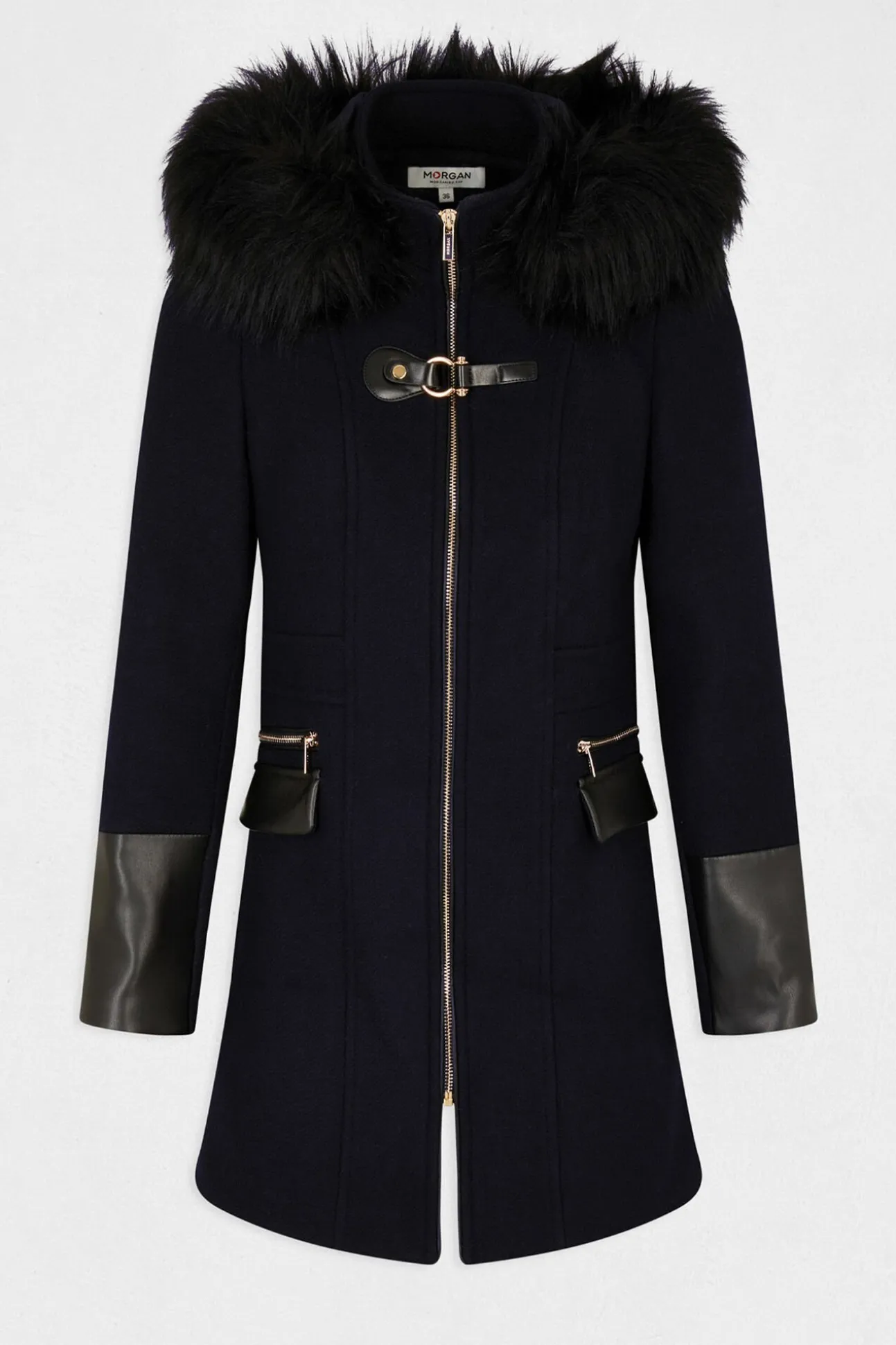 Abrigo recto con cremallera y capucha