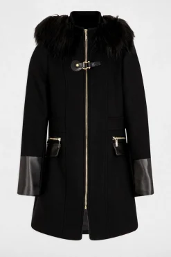 Abrigo recto con cremallera y capucha