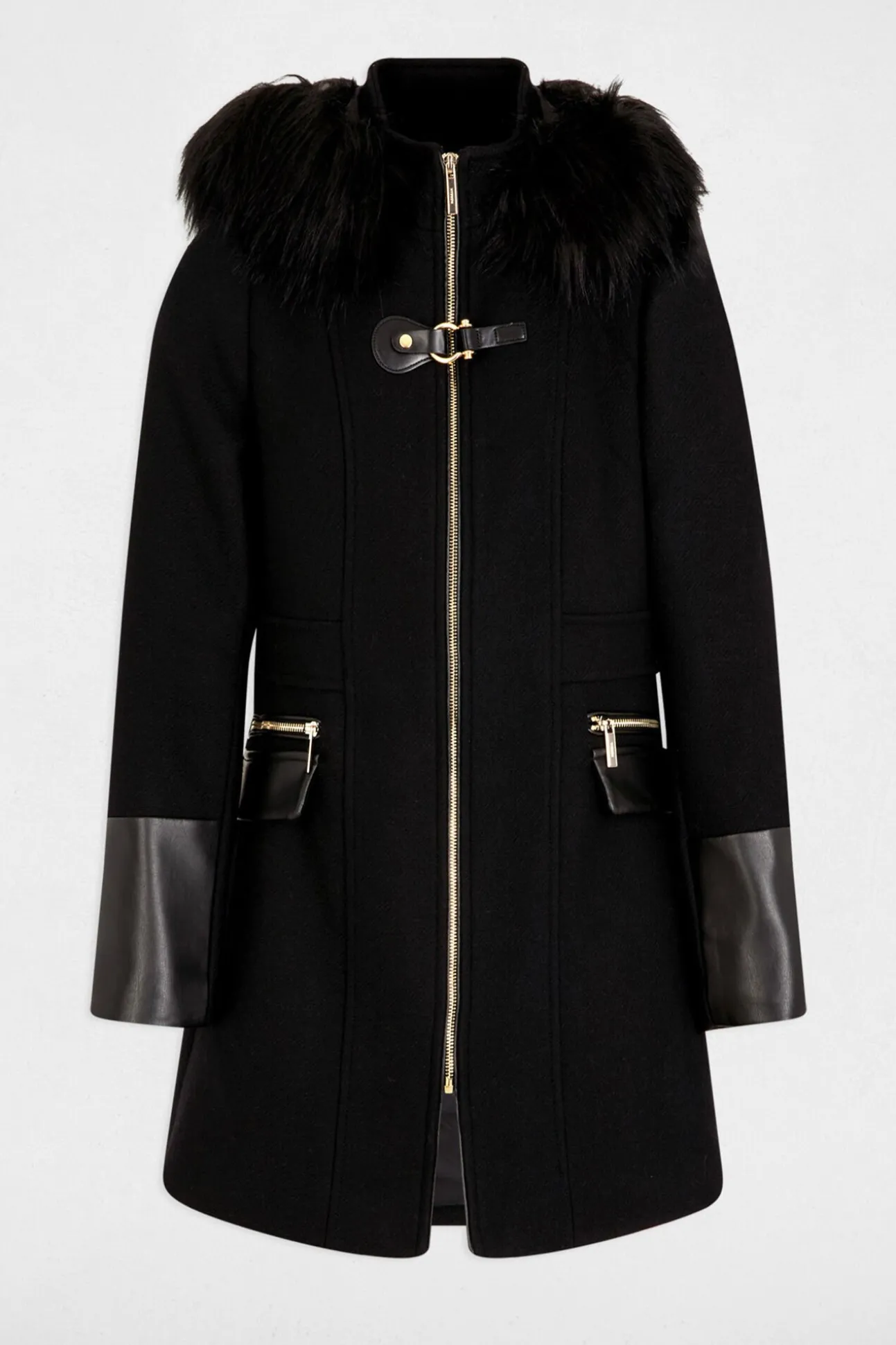 Abrigo recto con cremallera y capucha