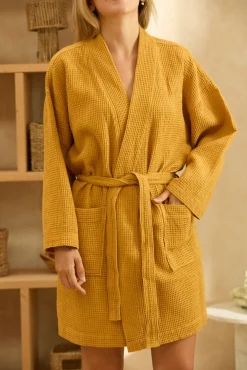 Albornoz de nido de abeja mostaza Jupiter