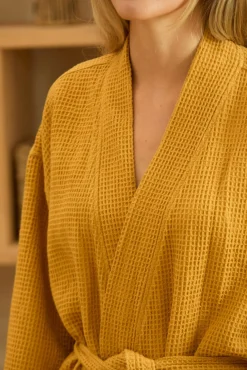 Albornoz de nido de abeja mostaza Jupiter