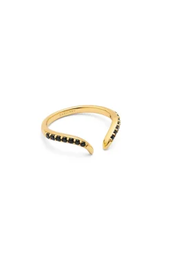 Anillo Peak Scarlett Black Plata Baño Oro