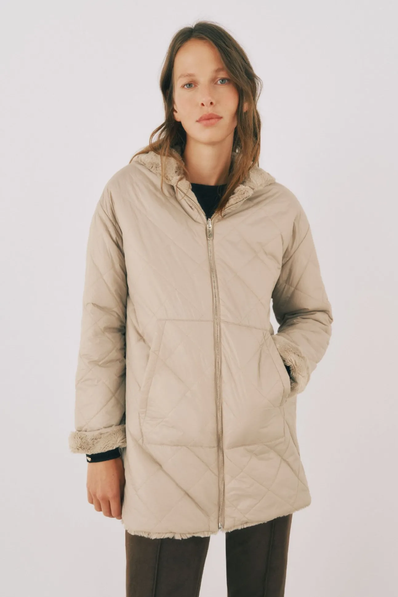 Anorak acolchado reversible efecto pelo