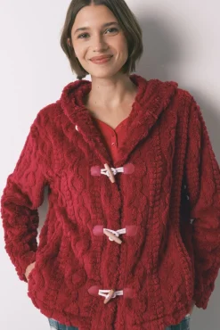 Bata corta capucha polar suave rojo