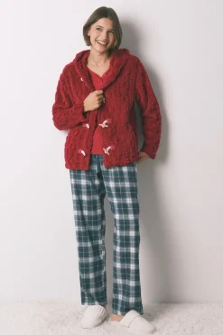 Bata corta capucha polar suave rojo