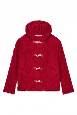 Bata corta capucha polar suave rojo