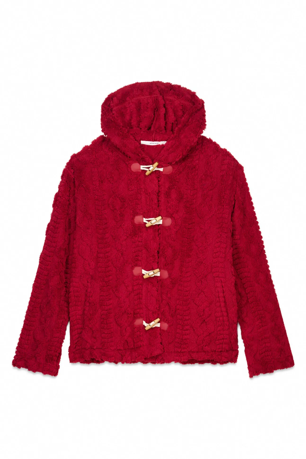 Bata corta capucha polar suave rojo