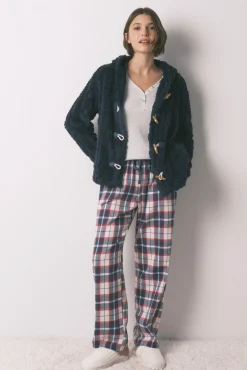 Bata corta capucha polar suave azul