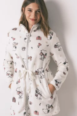 Bata corta polar blanco estampado Snoopy