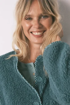 Bata corta tejido borreguito verde