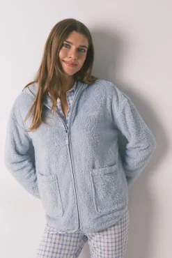 Bata corta tejido pelo azul lurex