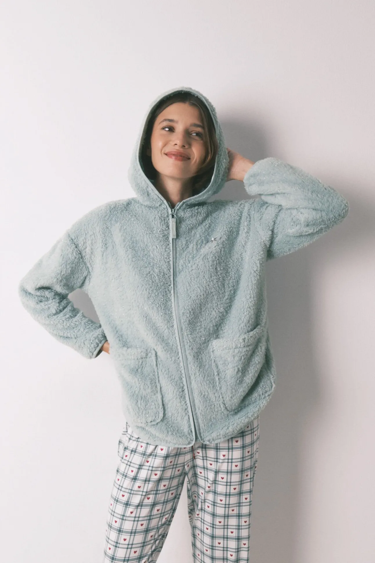 Bata corta tejido pelo verde lurex