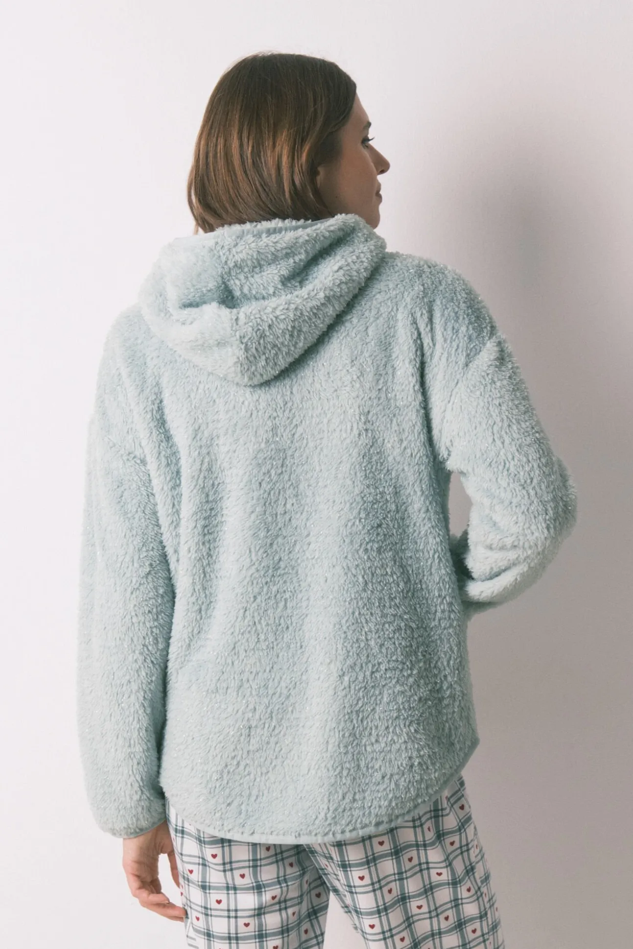 Bata corta tejido pelo verde lurex