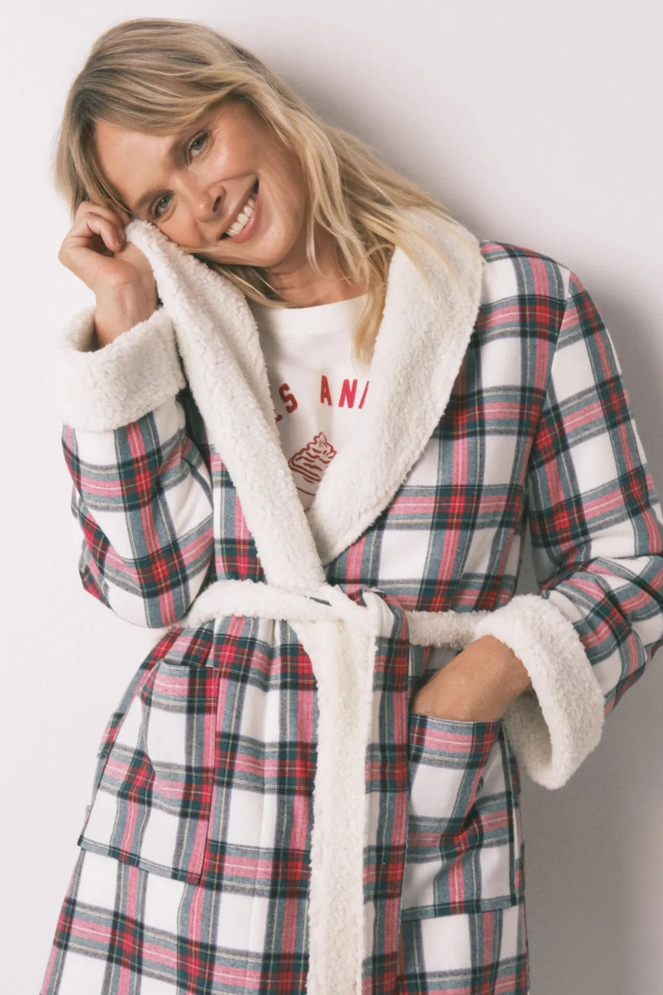 Bata cuadros franela y borreguito