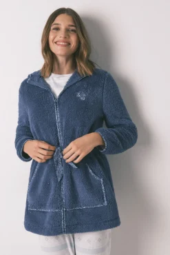Bata midi capucha polar azul lurex