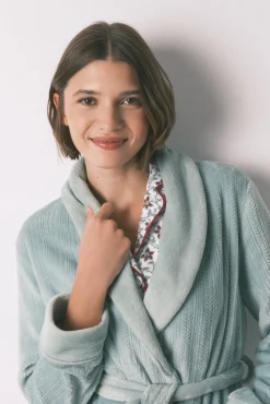 Bata midi cruzada tejido polar azul