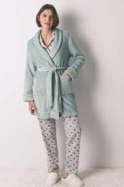 Bata midi cruzada tejido polar azul