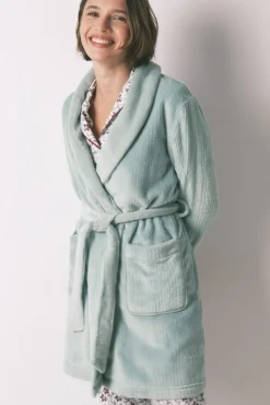 Bata midi cruzada tejido polar azul