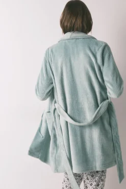 Bata midi cruzada tejido polar azul