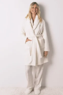 Bata midi polar aterciopelado blanco