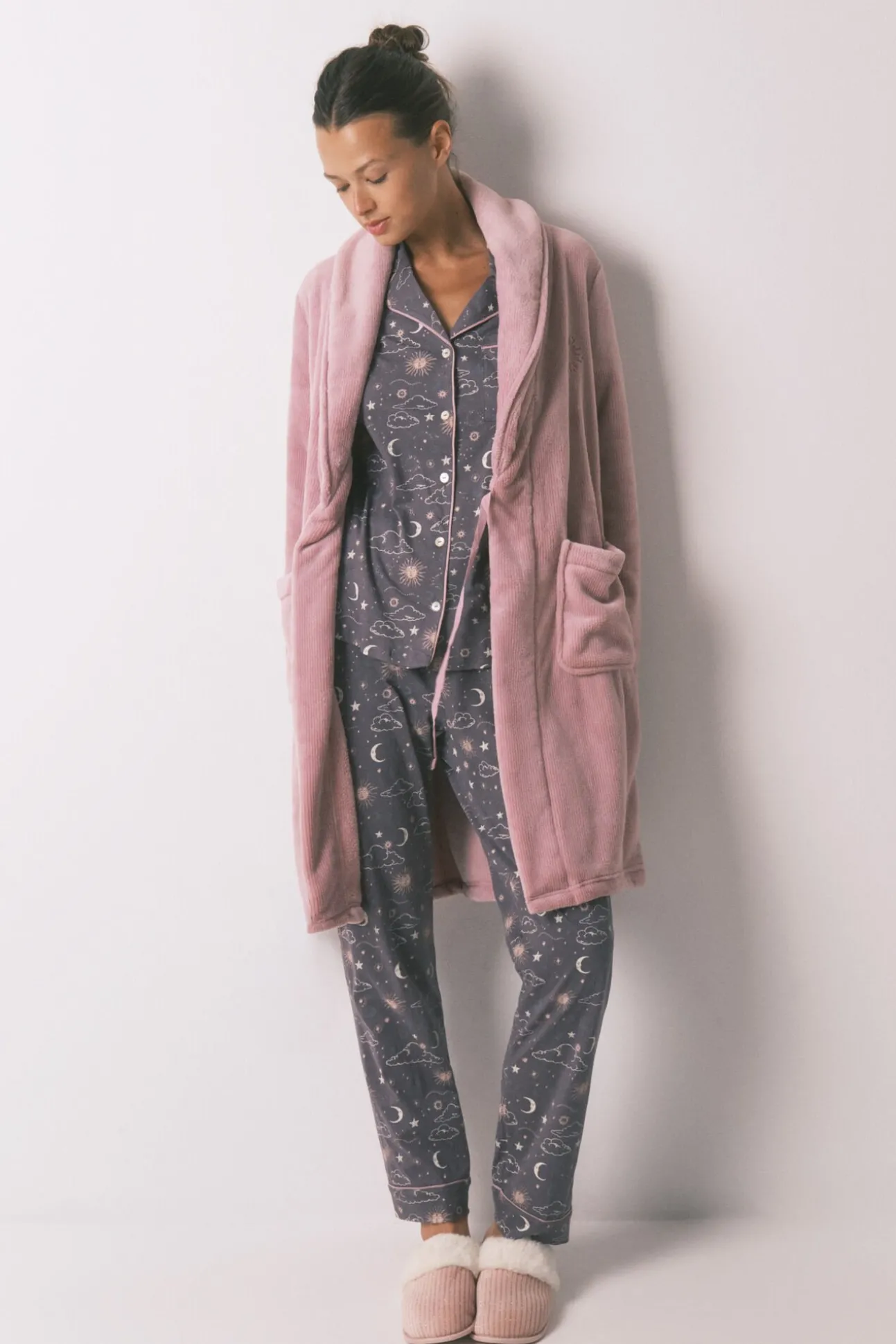 Bata midi polar aterciopelado rosa