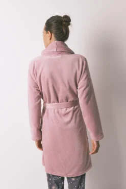 Bata midi polar aterciopelado rosa