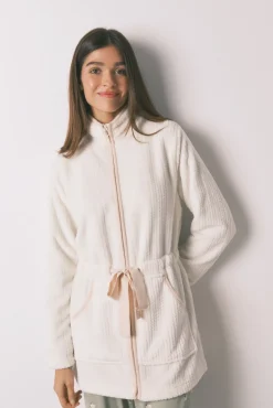 Bata midi tejido polar blanco