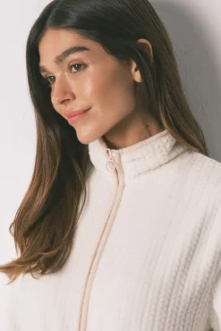 Bata midi tejido polar blanco