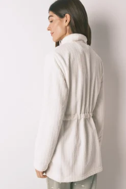 Bata midi tejido polar blanco